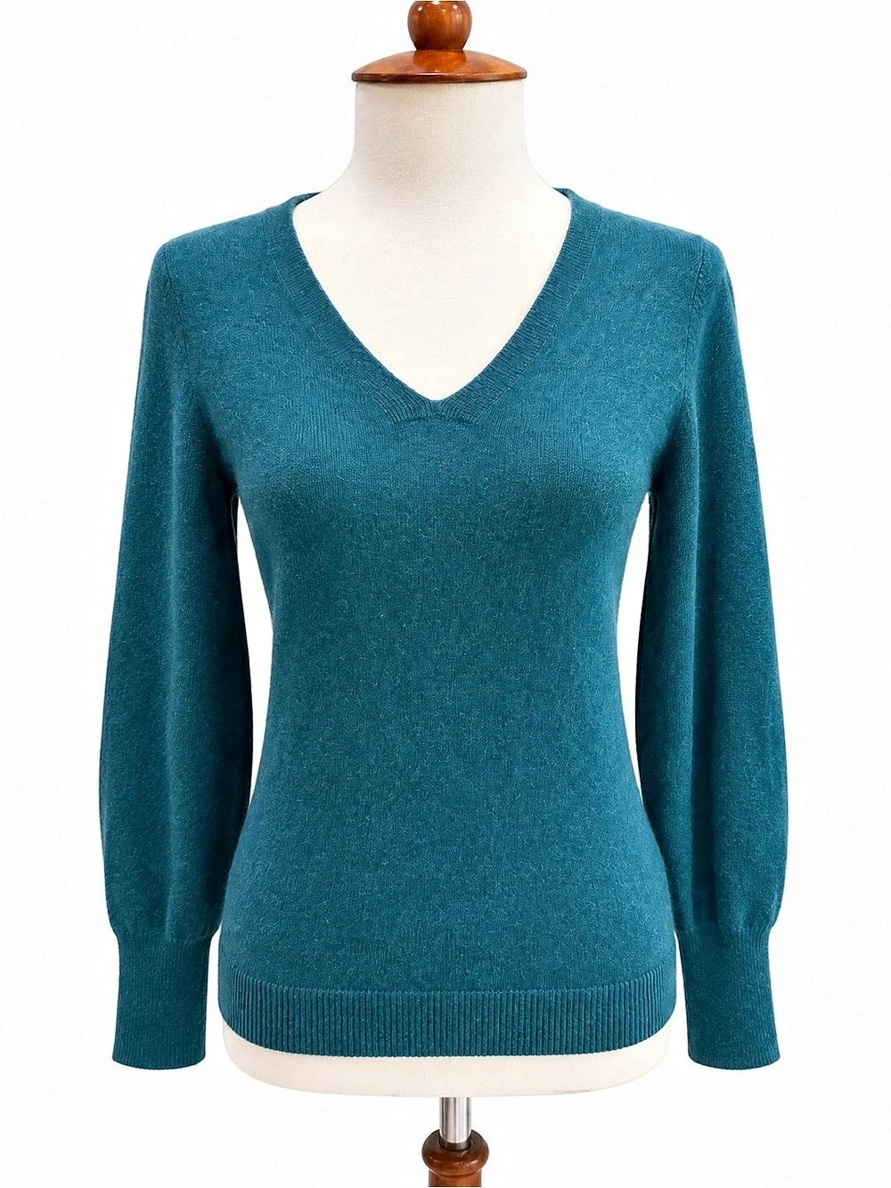 Talbots Pure Cashmere V-Neck Sweater Blue Green Petite Small
